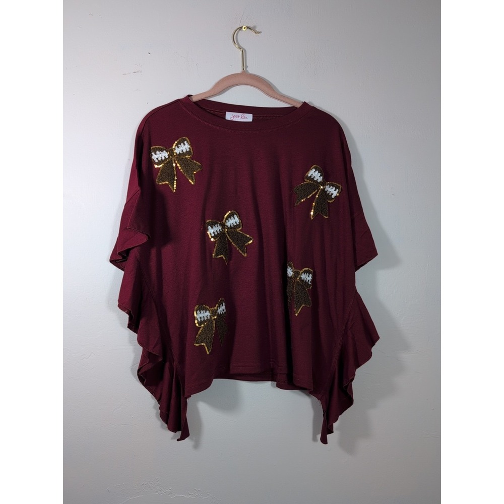 Jess Lea‎ Medium Football Bow Sequin Ruffle Top Nwot